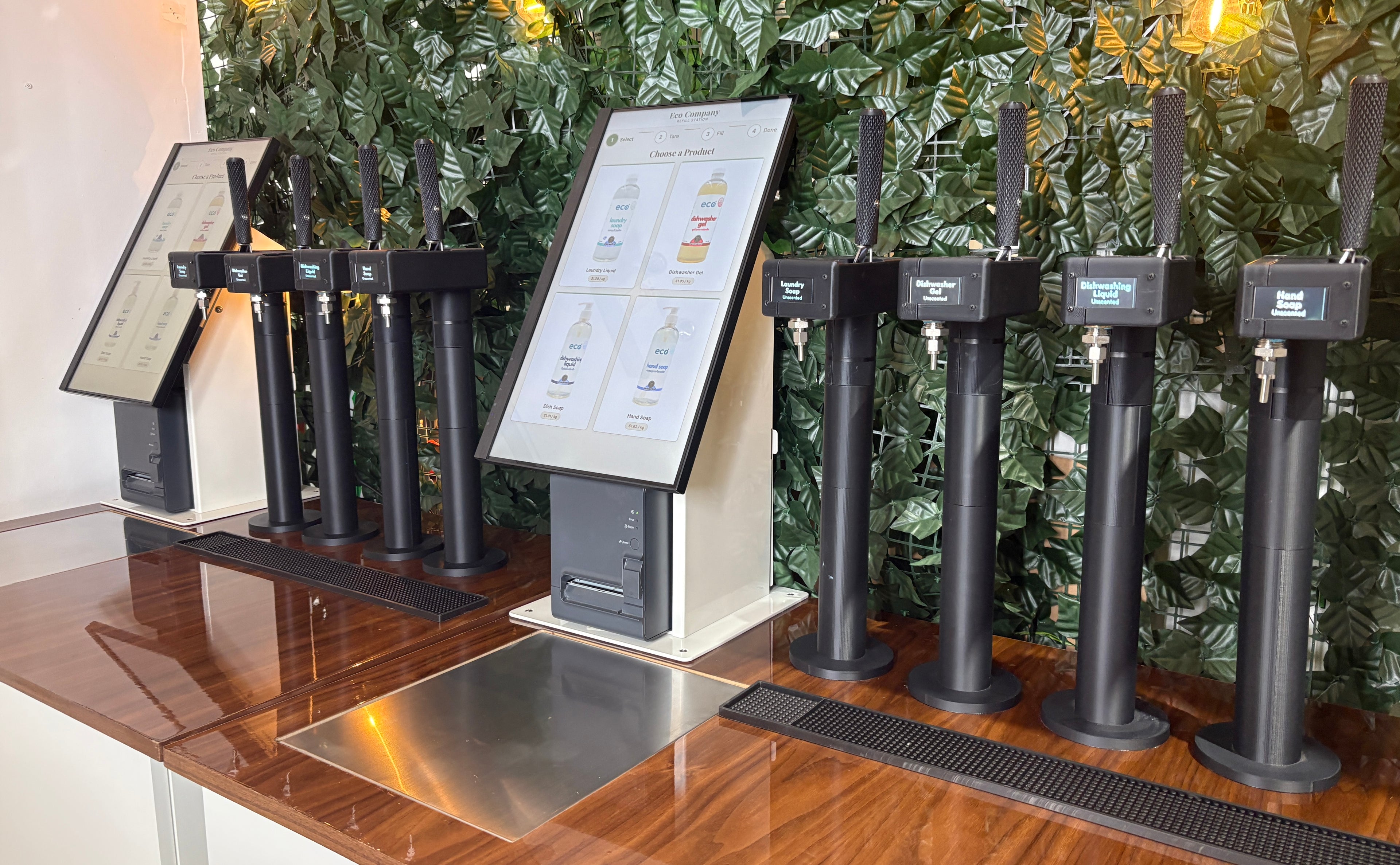 Soap Bar's soap refill stations with interactive touchscreen display, and automatic pumps for smart soap refills.